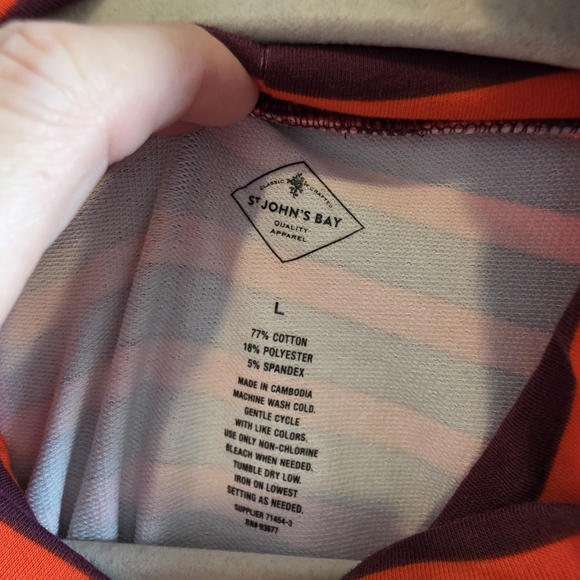 St. John's Bay Red and Blue Striped Cowl Neck Sweater - Picture 5 of 6